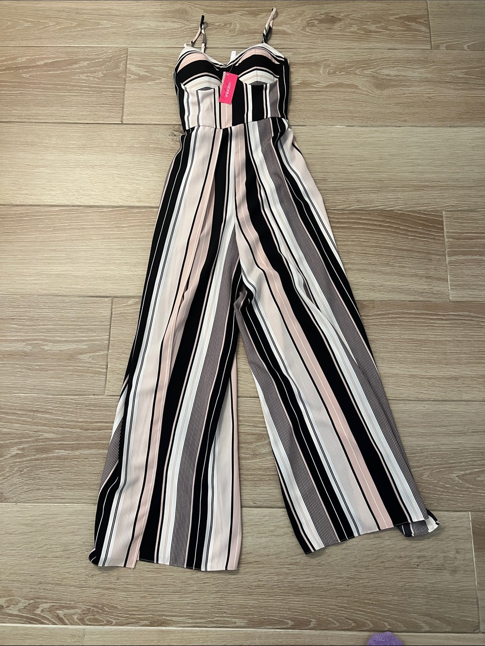 Striped Wide-Leg Jumpsuit in Black, White & Blush